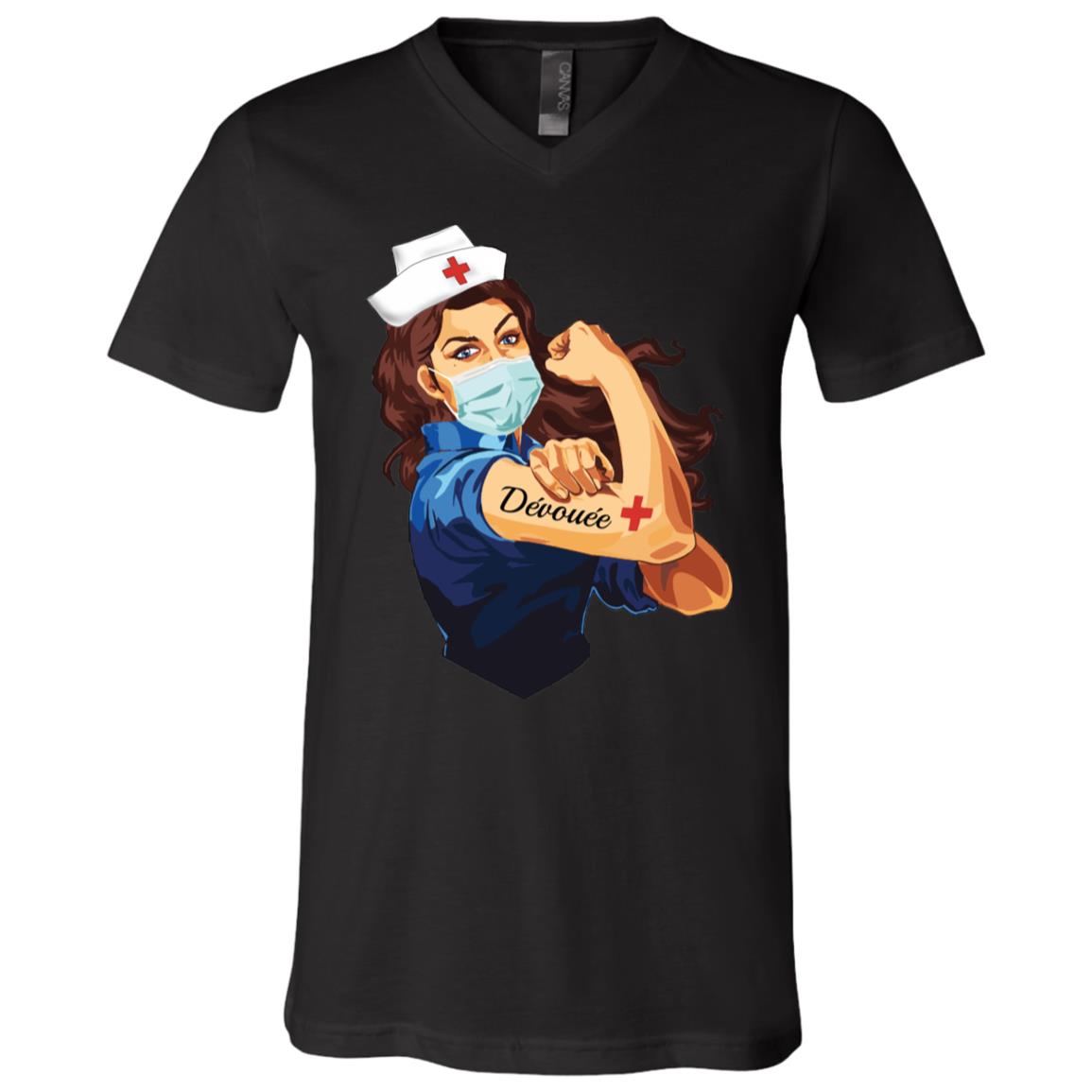 Nurse Strong Women Devouee T-Shirt - V-Neck Shirt, Black, V-Neck T-Shirt