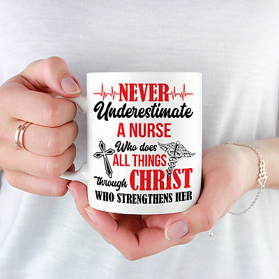 Alternative view of Personalized Never Underestimate Who Does All Things Through Christ Who Strengthens Her Coffee Mug - Beer Stein