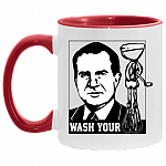 Wash Your Richard Nixon Hand Mixer - Funny Accent Mug, White/Red, 11 oz. Accent Mug