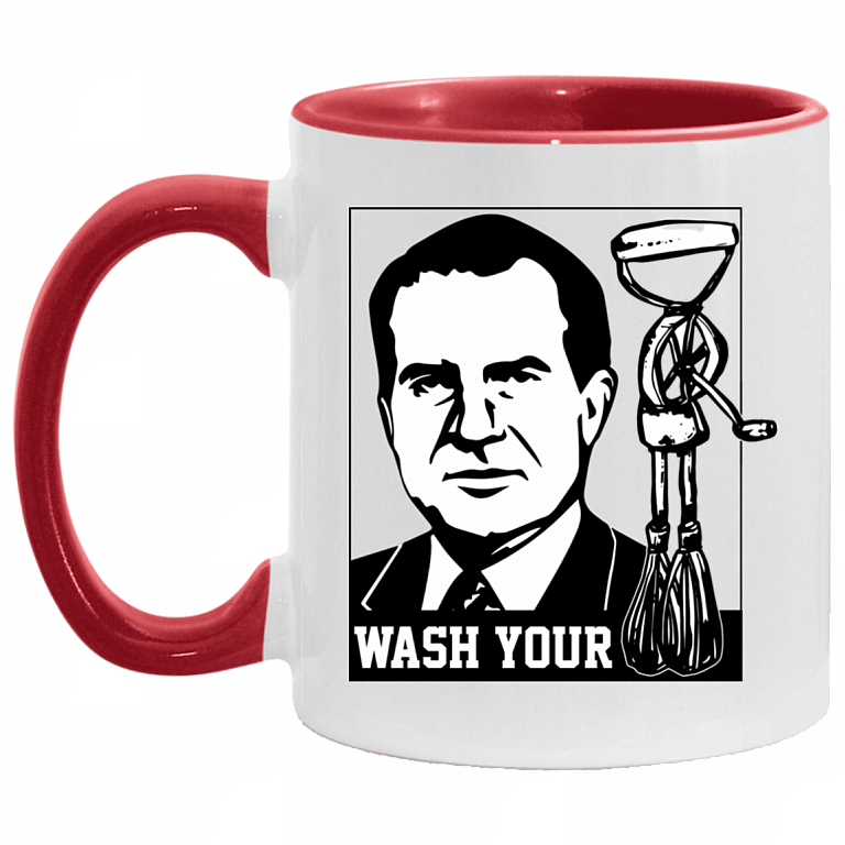 Wash Your Richard Nixon Hand Mixer - Funny Accent Mug, White/Red, 11 oz. Accent Mug