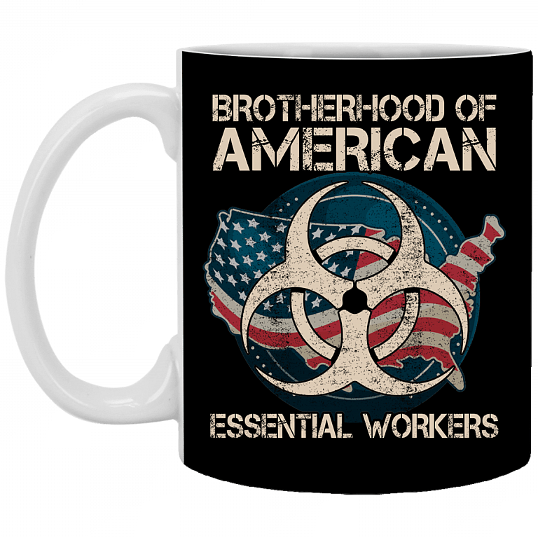 Brotherhood Of American Essential Worker Ceramic Coffee Mug - Essential Employee 2020 Mug, Black, 11 oz. White Mug