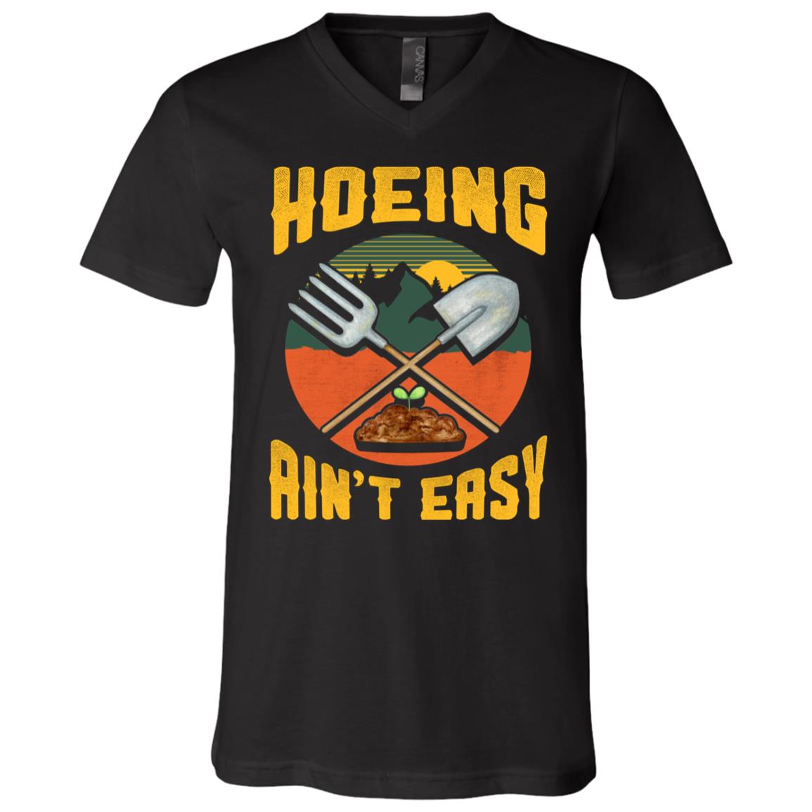 Vintage Hoeing Ain't Easy T-Shirt - V-Neck Shirt - Funny Gardening Shirt Women, Black, V-Neck T-Shirt