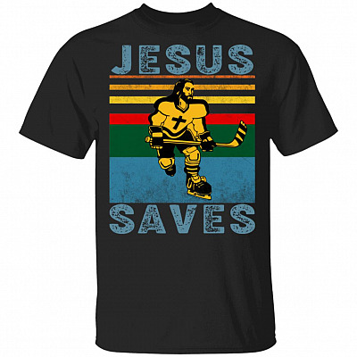 Jesus Saves Hockey Goal Vintage Retro T-Shirt, Black, Unisex T-Shirt
