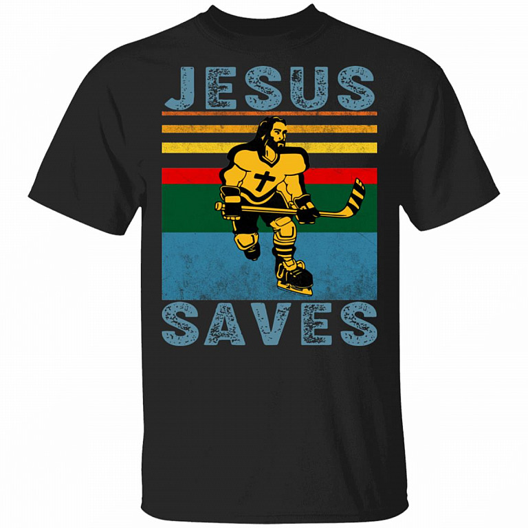 Jesus Saves Hockey Goal Vintage Retro T-Shirt, Black, Unisex T-Shirt