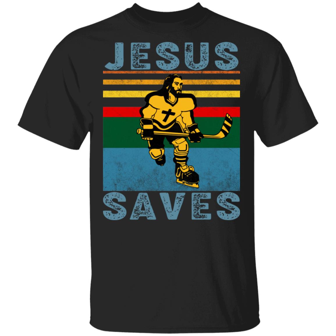 Jesus Saves Hockey Goal Vintage Retro T-Shirt, Black, Unisex T-Shirt