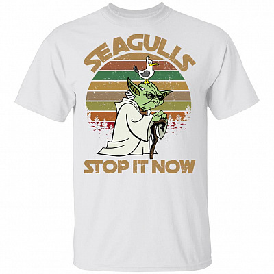Seagulls Stop It Now Funny T-Shirt for Yoda Fans, White, Unisex T-Shirt
