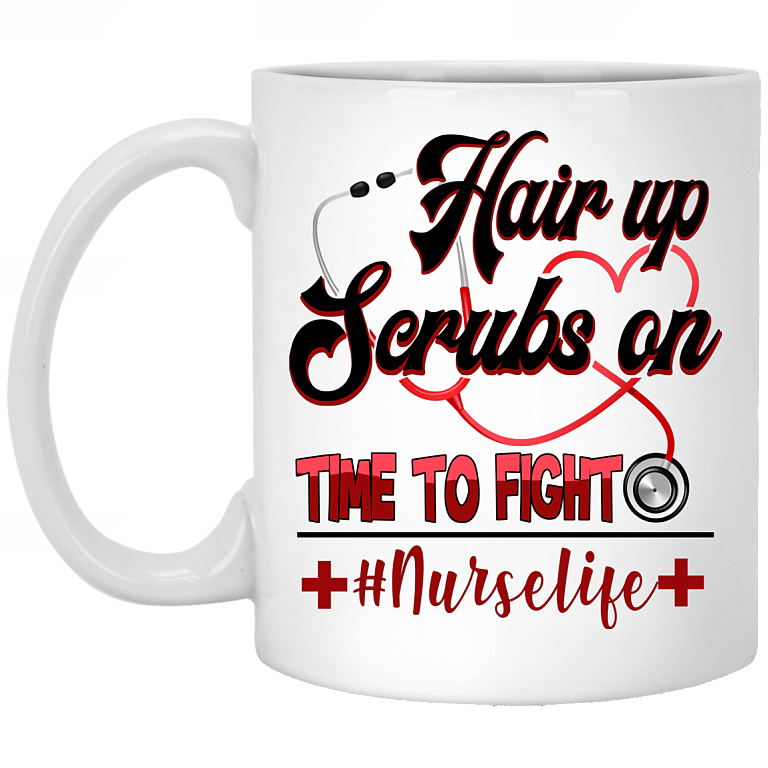 Hair Up Scrubs On Time To Fight Ceramic Coffee Mug - Beer Stein -Water Bottle - Color Changing Mug, White, 11 oz. White Mug