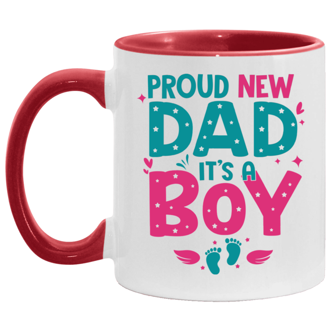 Proud New Dad It's A Boy Going To Be Daddy Accent Mug - Coffee Mug, White/Red, 11 oz. Accent Mug