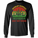 World's Dopest Dad Vintage Weed Retro Hoodie Sweatshirt - Funny Father's Day Saying Cannabis Leaf Meme Shirt, Black, Long Sleeve