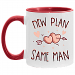 New Plan Same Man Accent Mug - Funny Wedding Mug, White/Red, 11 oz. Accent Mug