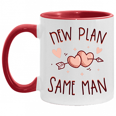 New Plan Same Man Accent Mug - Funny Wedding Mug, White/Red, 11 oz. Accent Mug