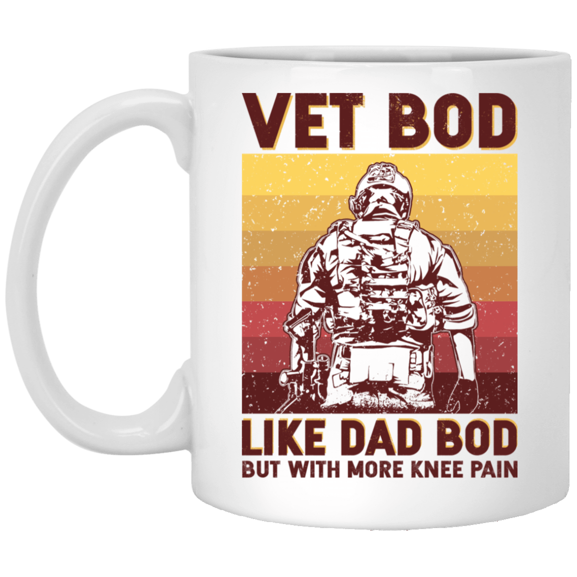 Vet Bod Like Dad Bod but with More Knee Pain Vintage Accent Mug, White, 11 oz. White Mug Vet Bod Like Dad Bod but with More Knee Pain Vintage Accent Mug, White, 11 oz. White Mug