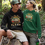 Let's Eat Trash & Get Hit By A Car Raccoon Saying Vintage Hoodie Sweatshirt - Funny Opossum Meme Retro Shirt-pullover-hoodie-mockup-of-a-couple-on-a-hike