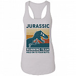 Jurassic Running Team Cotton Tank Top Tee - Ladies Racerback Tank - Funny Running Shirt, White, Ladies Racerback Tank