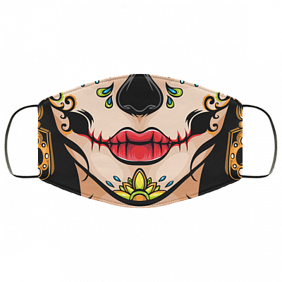 Mexican Calavera Sugar Skull Washable Reusable Custom – Printed Cloth Face Mask Cover, White, Cloth Face Mask