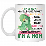 I’m a Mom Classy Bougie My Kids Are Sassy Moody Got Me Acting Stupid Ceramic Coffee Mug - Mommy Dinosaur Mug, White, 11 oz. White Mug