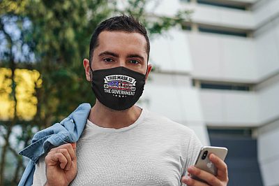 Sarcastic This Mask Is As Useless As The Government Washable Reusable Custom – Printed Cloth Face Mask Cover Mockup Man