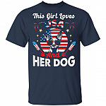 This Girl Loves USA and Her Dog T-Shirt - V-Neck Tee - Dog 4th of July Shirt, Navy, Unisex T-Shirt