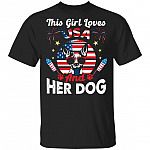 This Girl Loves USA and Her Dog T-Shirt - V-Neck Tee - Dog 4th of July Shirt, Black, Unisex T-Shirt