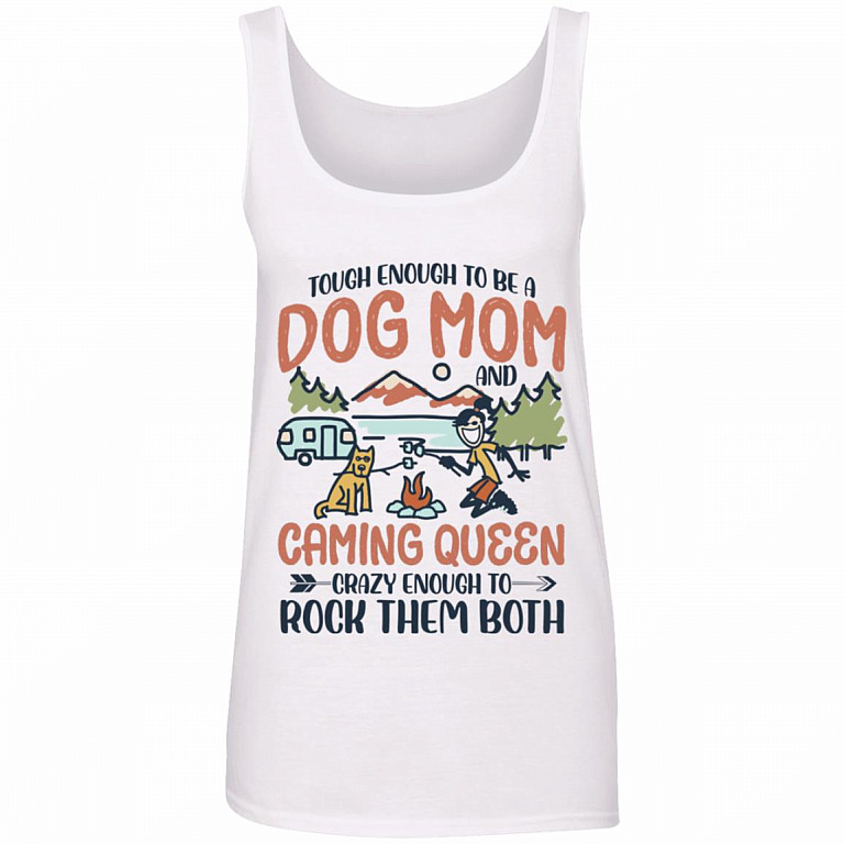 Dog Mom Camping Queen Tank Top, White, Ladies Tank Top