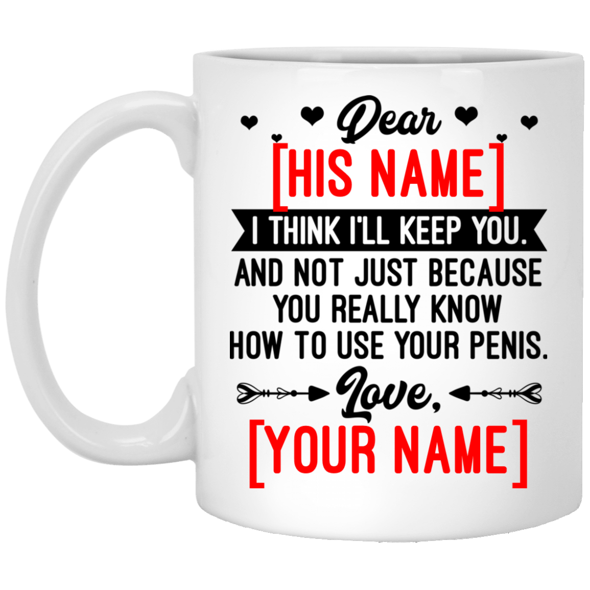 Personalized I Think I'll Keep You And Not Just Because You Really Know How To Use your Penis Ceramic Coffee Mug, White, 11 oz. White Mug Personalized I Think I'll Keep You And Not Just Because You Really Know How To Use your Penis Ceramic Coffee Mug, White, 11 oz. White Mug
