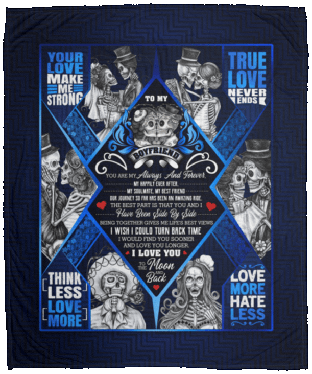 To My Boyfriend Blanket - You Are My Always And Forever Blanket - Skull Couple Fleece Blanket, White, Cozy Plush Fleece Blanket - 50x60