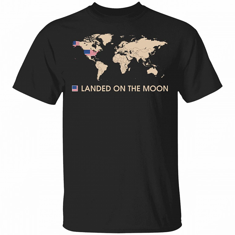 Landed On The Moon T-Shirt - Funny Astronaut American Flag Shirt, Black, Unisex T-Shirt