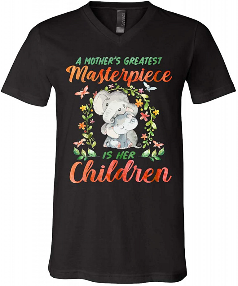 A Mother's Greatest Masterpiece is Her Children T-Shirt - V-Neck Shirt, V-neck T-Shirt, Black