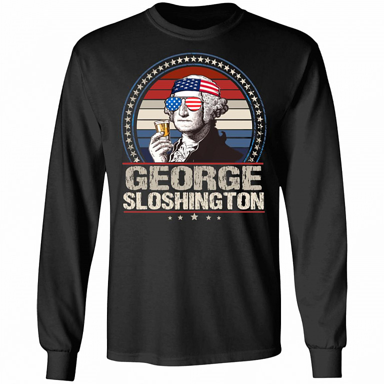George Sloshington 4th of July Hoodie - Sweatshirt - Long Sleeve Shirt, Black, Long Sleeve