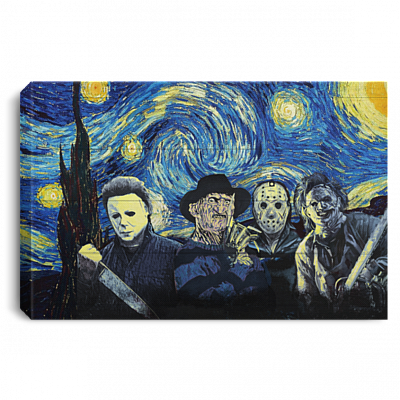 Starry Horror Character Night Halloween Framed Canvas Print - Unframed Poster, White, 0.75'' Framed Canvas