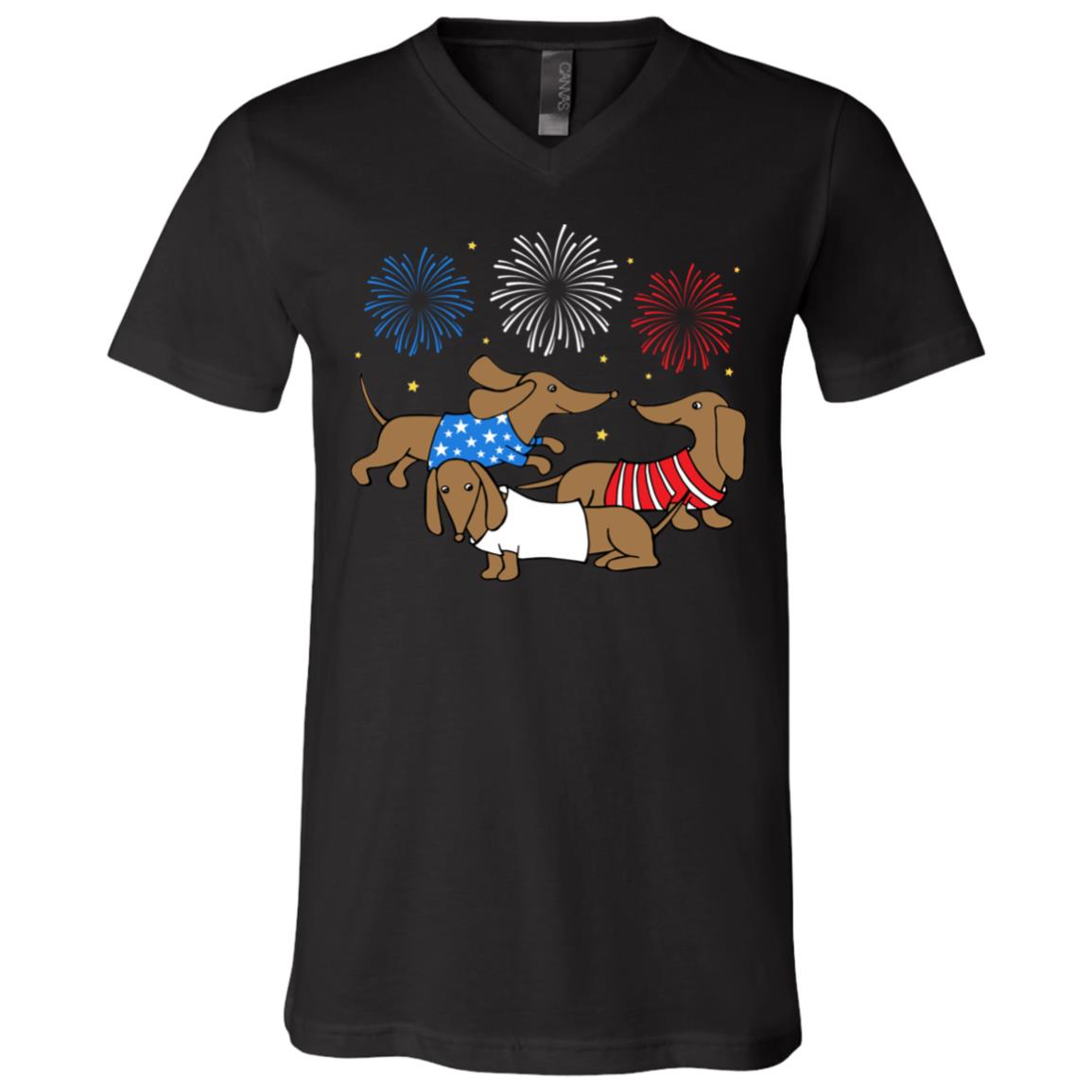 Happy Patriotic 4th July Dachshund T-Shirt - Proud Independence America USA Flag Patriot Dachshund Gift Shirt, Black, V-Neck T-Shirt
