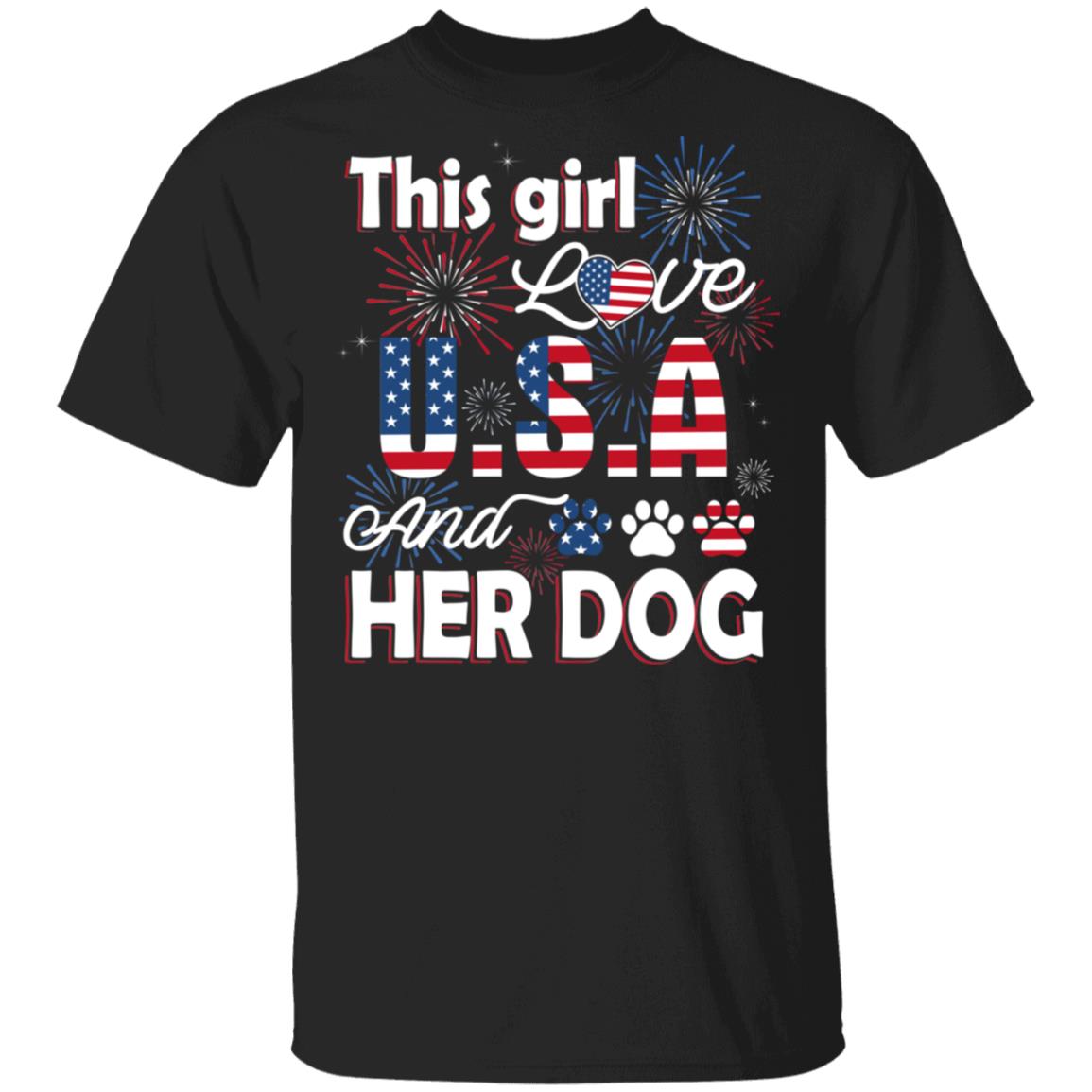 This Girl Loves USA And Her Dog T-Shirt - Funny Independence Day Shirt, Black, Unisex T-Shirt