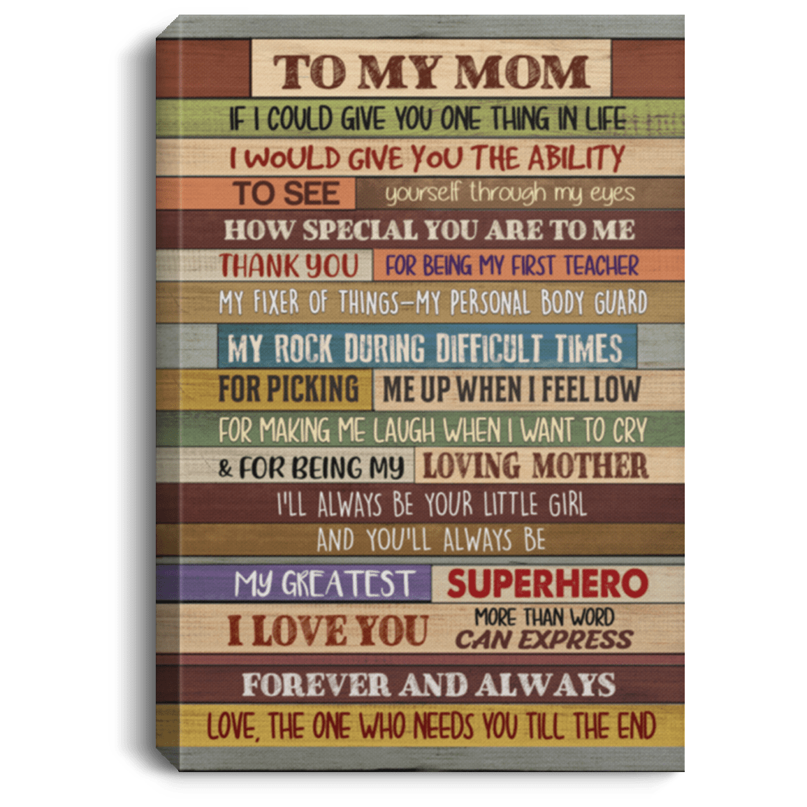 To My Mom If I Could Give You One Thing in Life Gallery Wrapped Framed Canvas Prints - Unframed Poster, White, 0.75'' Framed Canvas To My Mom If I Could Give You One Thing in Life Gallery Wrapped Framed Canvas Prints - Unframed Poster, White, 0.75'' Framed Canvas