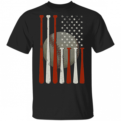 Vintage Baseball Flag T-Shirt - American Flag T-Shirt - Patriotic Shirt - Baseball Fan Shirt - 4th July Shirt, Black, Unisex T-Shirt