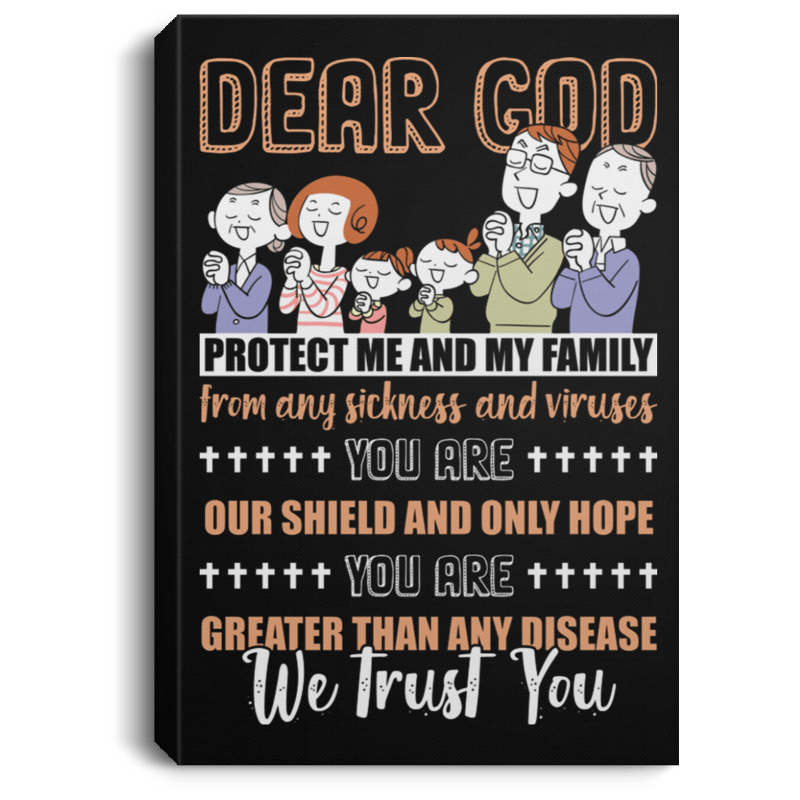 Dear God Protect Me And My Family Gallery Wrapped Framed Canvas Prints - Unframed Poster Home Decor Wall Art, Black, 0.75'' Framed Canvas