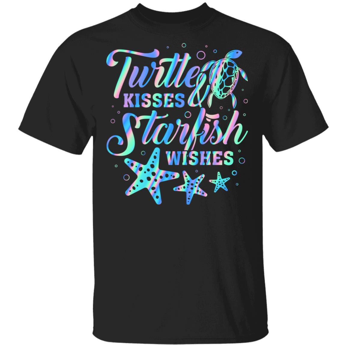 Turtle Kisses And Starfish Wishes T-Shirt - Ocean Lover Shirt, Black, Unisex T-Shirt