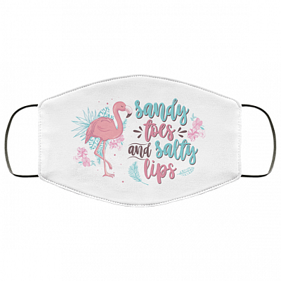 Sandy Toes And Salty Lips - Flamingo Face Mask Cover, White, Cloth Face Mask