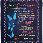 To My Granddaughter Saying From Grandma Butterfly Personalized Blanket - Cool Butterfly Customized Blanket, White, Cozy Plush Fleece Blanket - 50x60