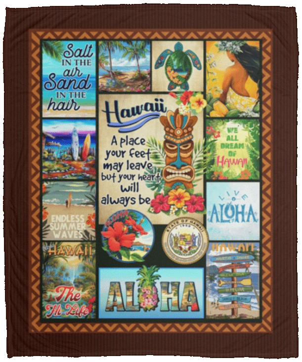 Hawaii A Place Your Heart Will Always Be Fleece Blanket - Premium Mink Sherpa Blanket - Woven Blanket, White, Cozy Plush Fleece Blanket - 50x60