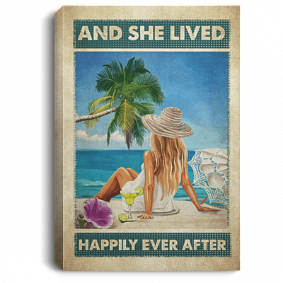 Swimming Beach and She Lived Happily Ever After Framed Canvas - Unframed Poster, White, 0.75'' Framed Canvas