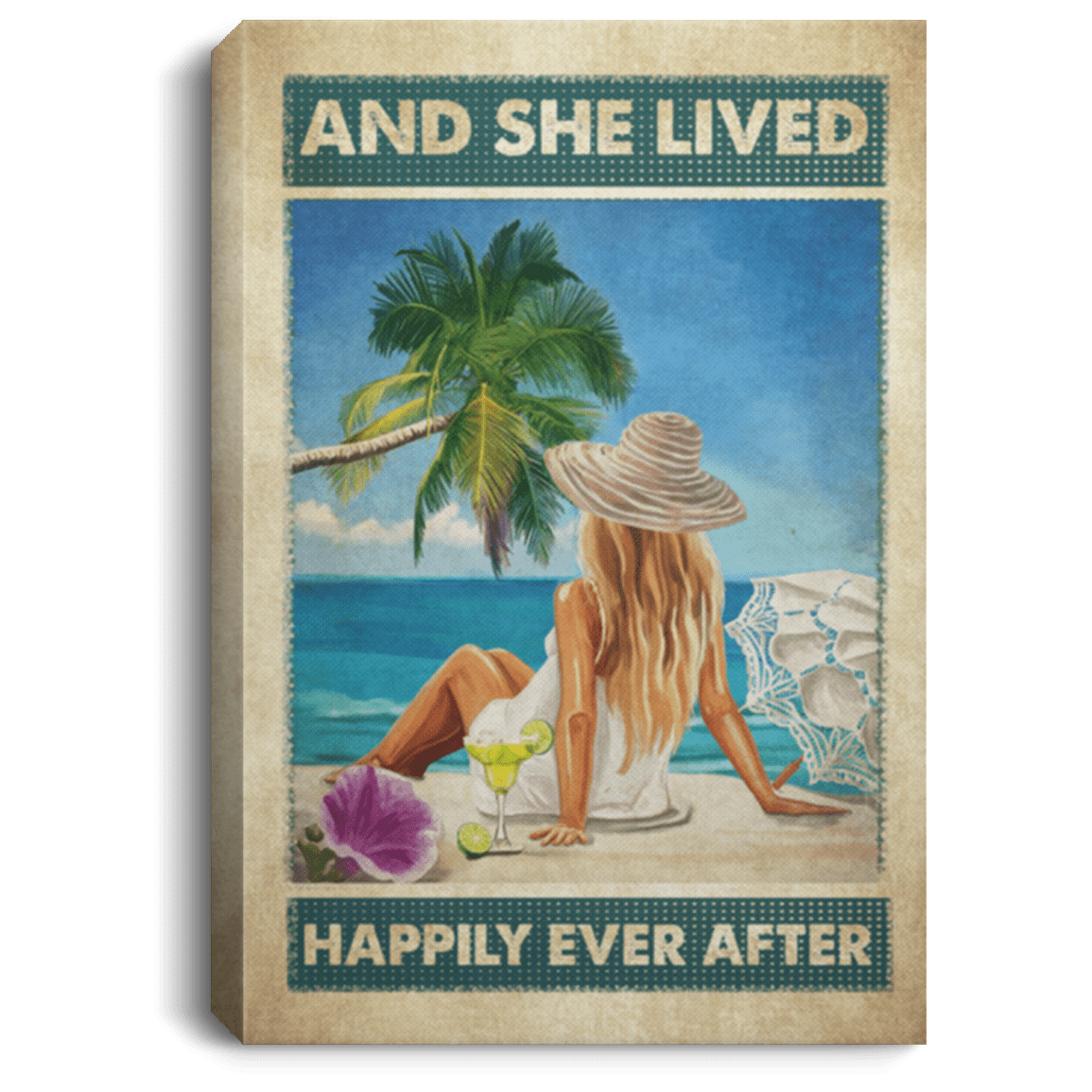 Swimming Beach and She Lived Happily Ever After Framed Canvas - Unframed Poster, White, 0.75'' Framed Canvas