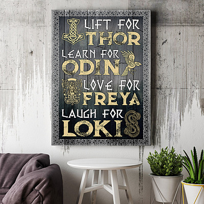 Alternative view of Lift for Thor Learn for Odin Love for Freya Laugh for Loki Framed Canvas - Unframed Poster - Home Decor Wall Art