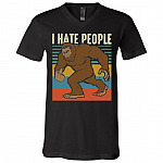 I Hate People Bigfoot Middle Finger T-Shirt - V-Neck Shirt, Black, V-Neck T-Shirt