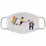 Black Girl With LGBT Flag Kicking Trump Washable Reusable Custom – Printed Cloth Face Mask Cover, White, Cloth Face Mask