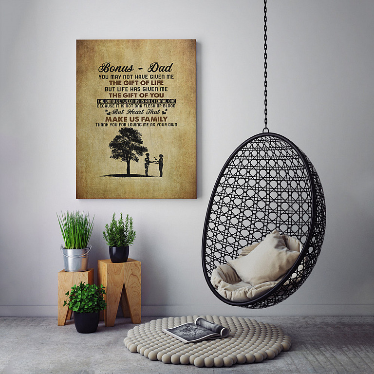 To Bonus Dad The Gift Of Life Saying From Daughter Canvas Poster Mockup