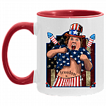 Us Flag Freedom Accent Mug - Funny Independence Day Mug, White/Red, 11 oz. Accent Mug
