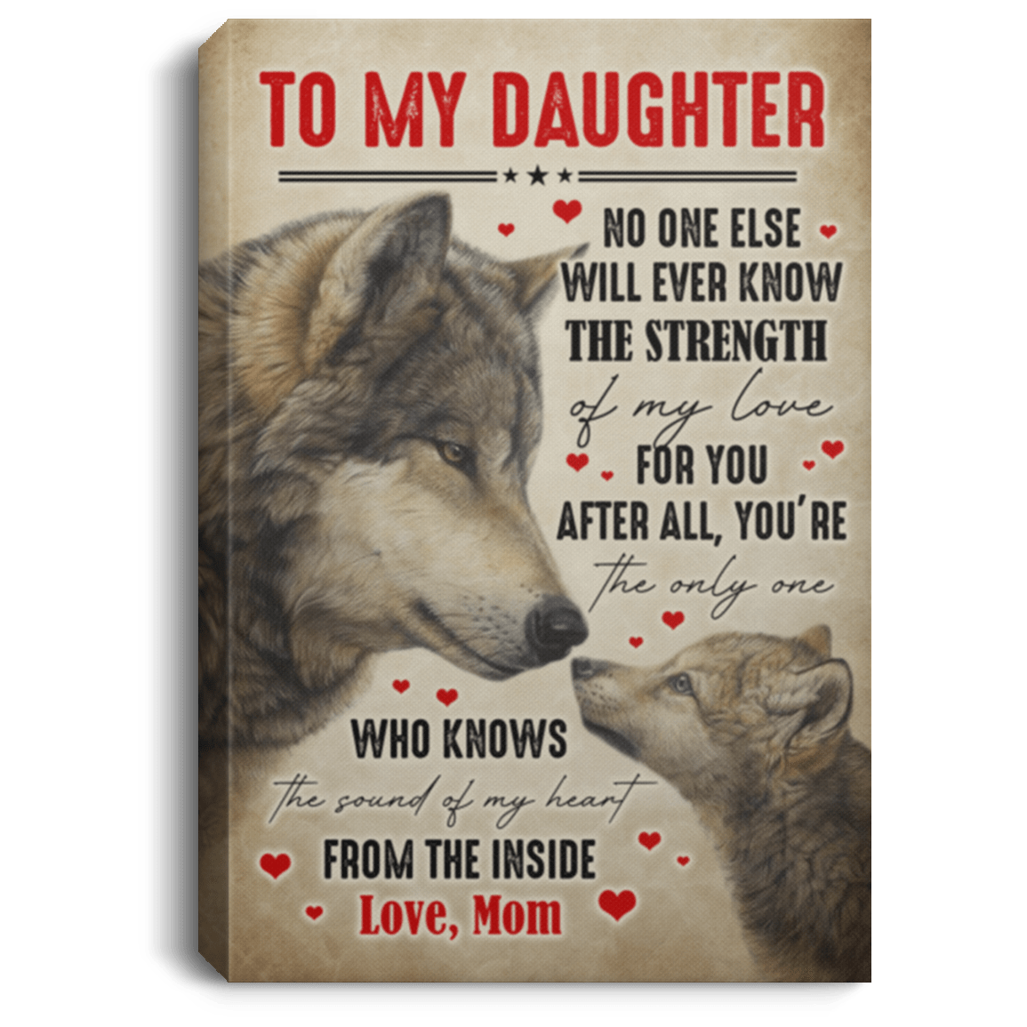 To My Daughter No One Else Will Ever Know The Strength Of My Love For You From Mom Framed Canvas - Unframed Poster, White, 0.75'' Framed Canvas To My Daughter No One Else Will Ever Know The Strength Of My Love For You From Mom Framed Canvas - Unframed Poster, White, 0.75'' Framed Canvas