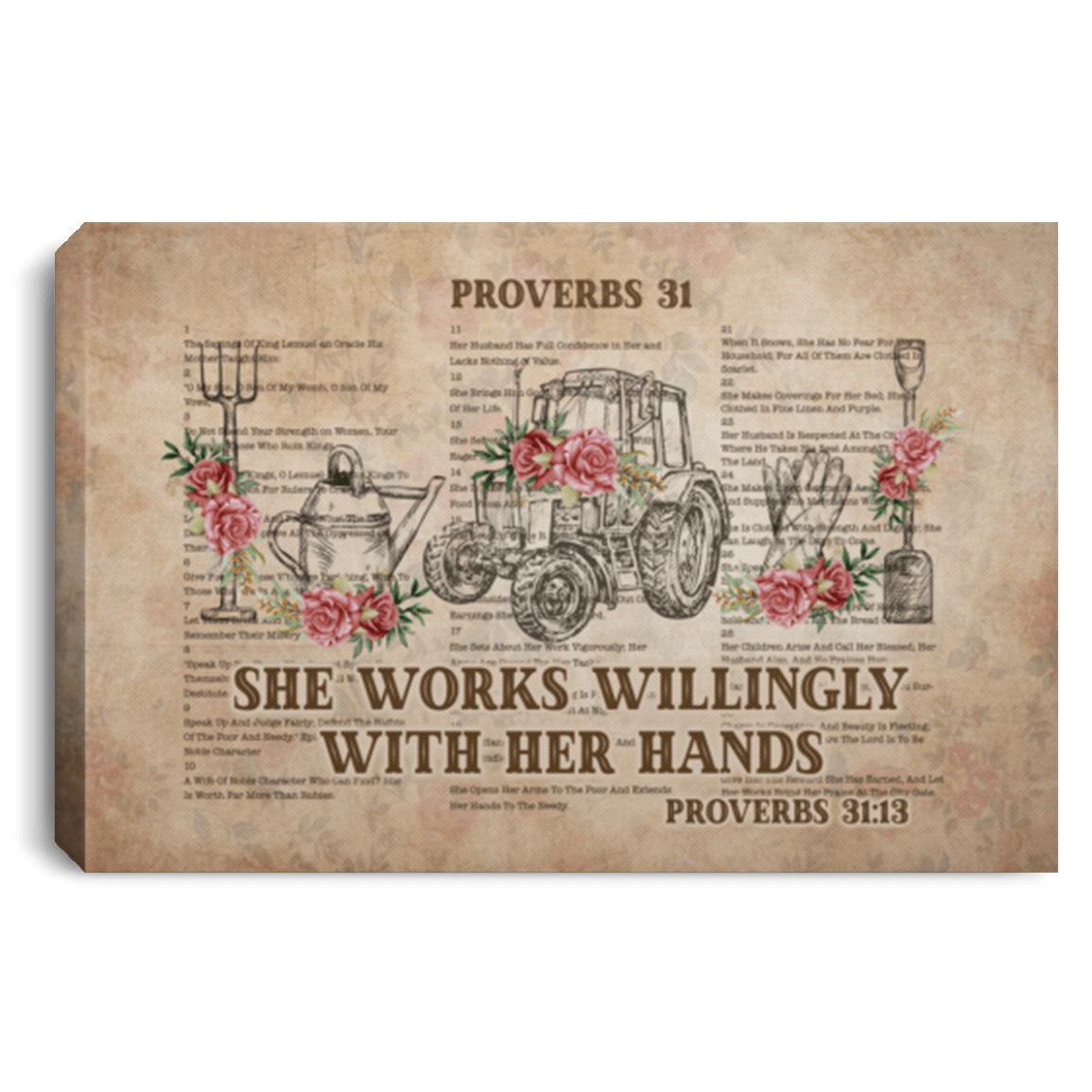 Proverbs 31 She Works Willingly with Her Hands Gallery Wrapped Framed Canvas Prints - Unframed Poster, White, 0.75'' Framed Canvas