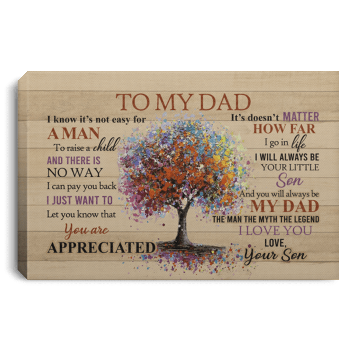 To My Dad From Son Tree Saying Canvas, White, 0.75'' Framed Canvas