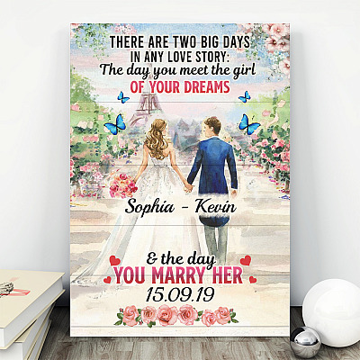 Alternative view of Personalized Big Days In Any Love Story Day You Meet Girl And Day You Marry Her Wrapped Framed Canvas Prints